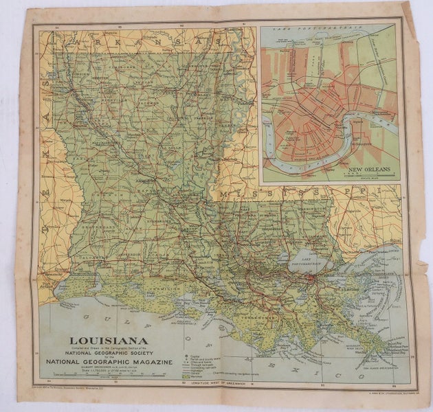 Vintage Map of Louisiana from 1930 - National Geographic - m180 Carousel 1