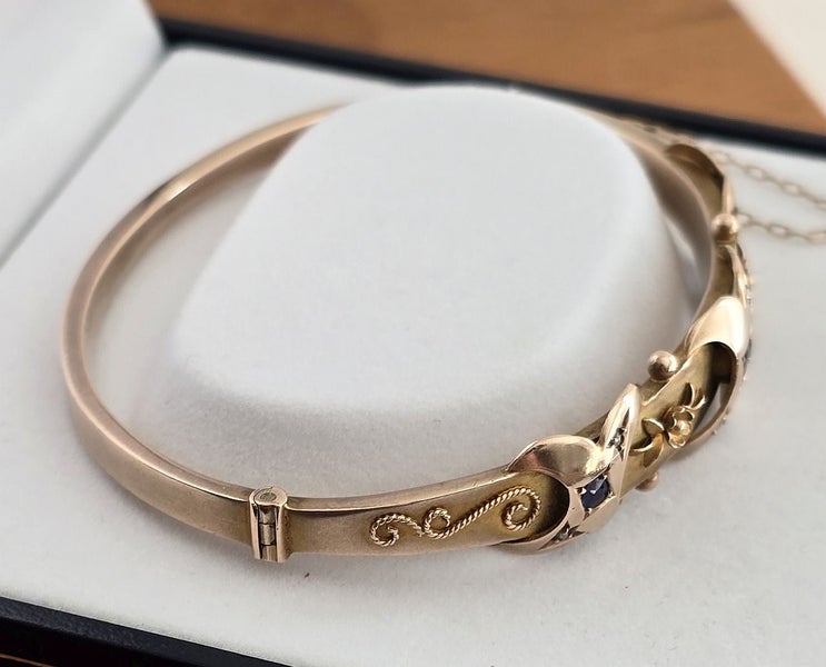 Birmingham 1911, hinged bangle 9ct rose gold - Diamonds and Sapphires64436418984835113