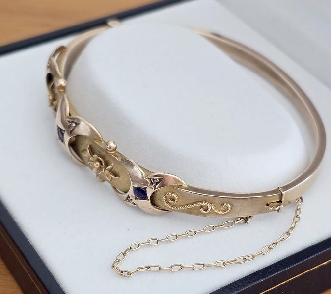 Birmingham 1911, hinged bangle 9ct rose gold - Diamonds and Sapphires64436418984835114