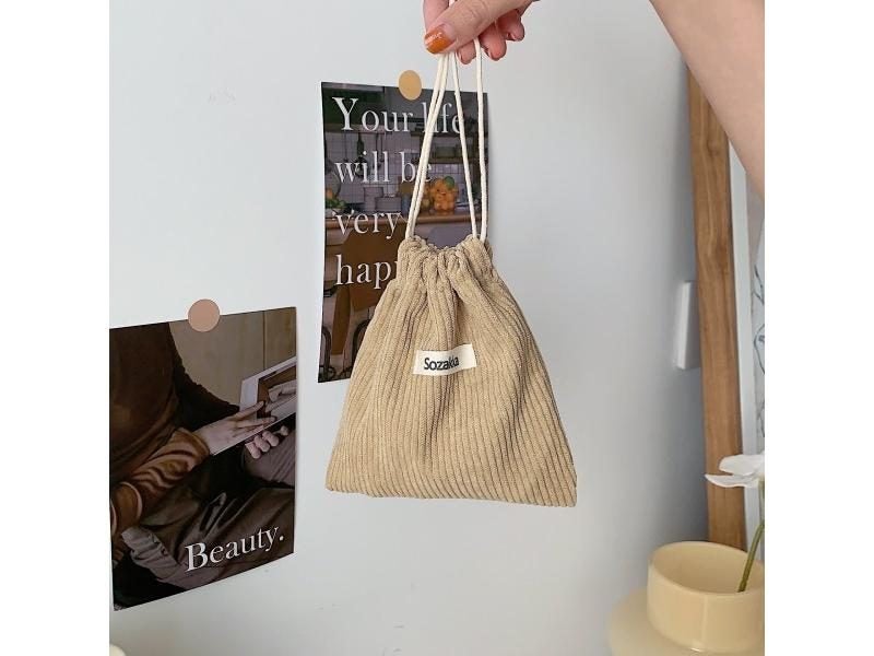 Small Corduroy Storage Bag For Women Girls - Key Earphone Cosmetic Carousel 1