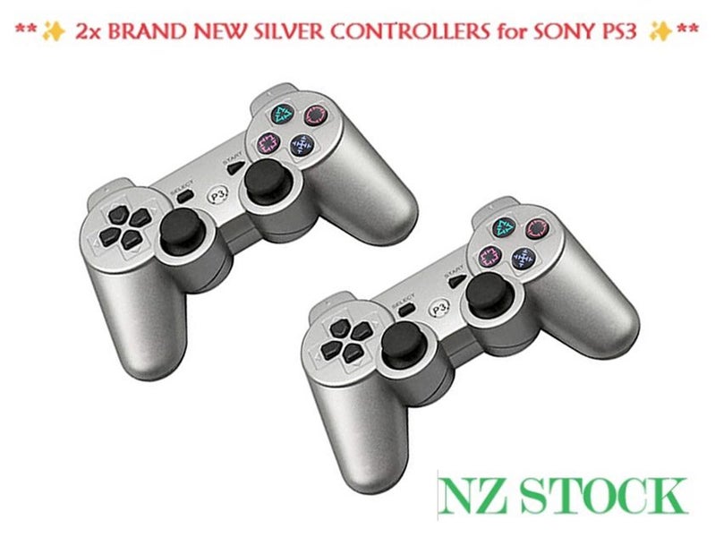 NEW NEW Wireless PS3 Controllers NEW *2-Pack- Silver IN STOCK* Carousel 1
