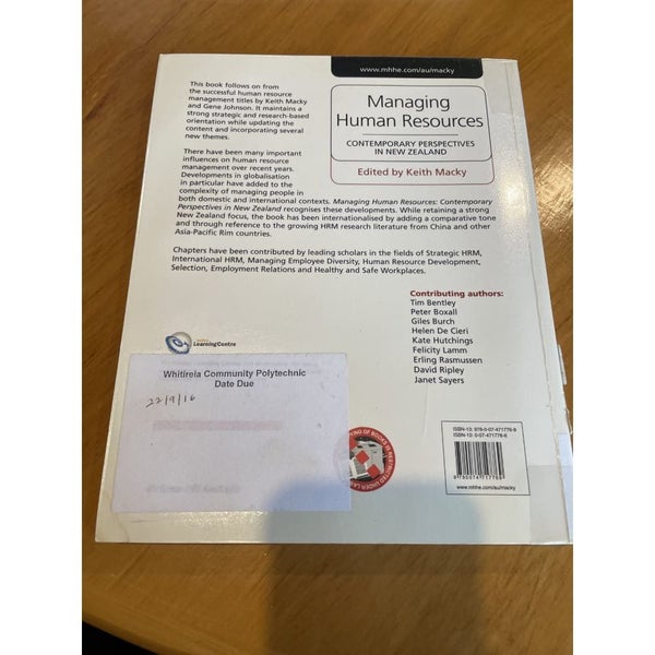 Managing Human Resources: Contemporary Perspectives in NZ64539577177730111