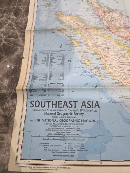 Vintage 1968 National Geographic Society Map of Southeast Asia Carousel 2