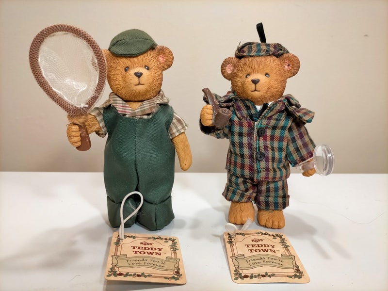 Vintage Russ Teddy Town Bears - Fisher (with tag) + Sherlock (with tag) Carousel 1