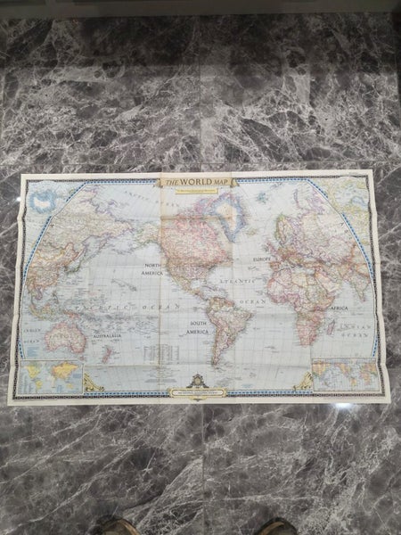 Vintage 1951 World Map by The National Geographic Society Carousel 1
