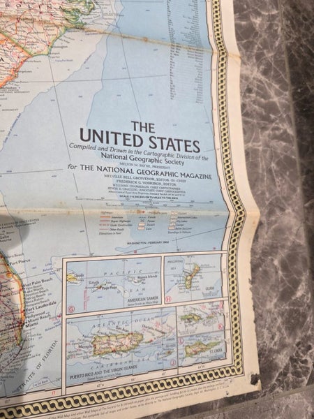 Antique Vintage Map United States of America 1968 National Geographic Carousel 2