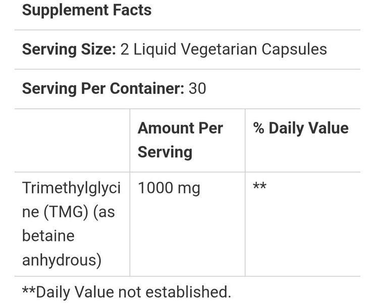 TMG 500 MG, 60 LIQUID VEG CAPS (LIVER HEALTH & HOMOCYSTEINE) E0127 Carousel 2