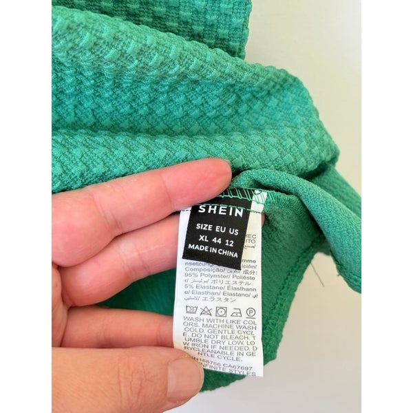 Shein XL Green Textured Top with Pink Floral Embroidery Carousel 4