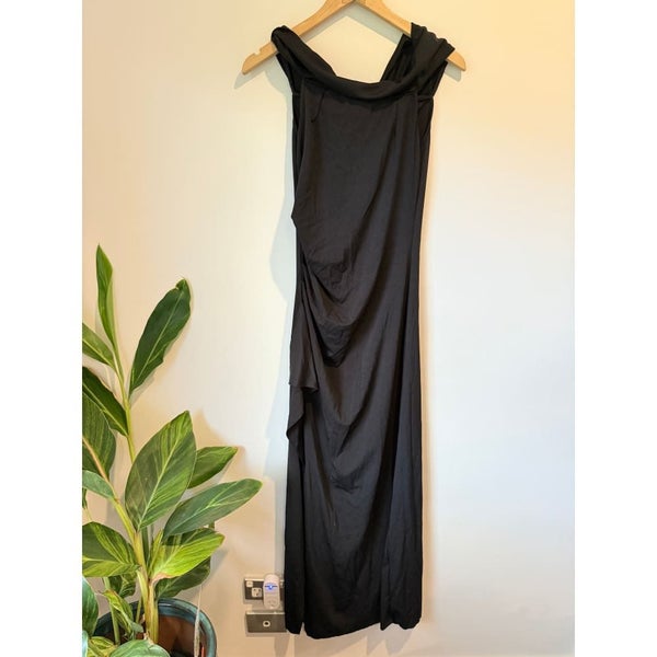 Black Draped Size L Midi Dress Carousel 1