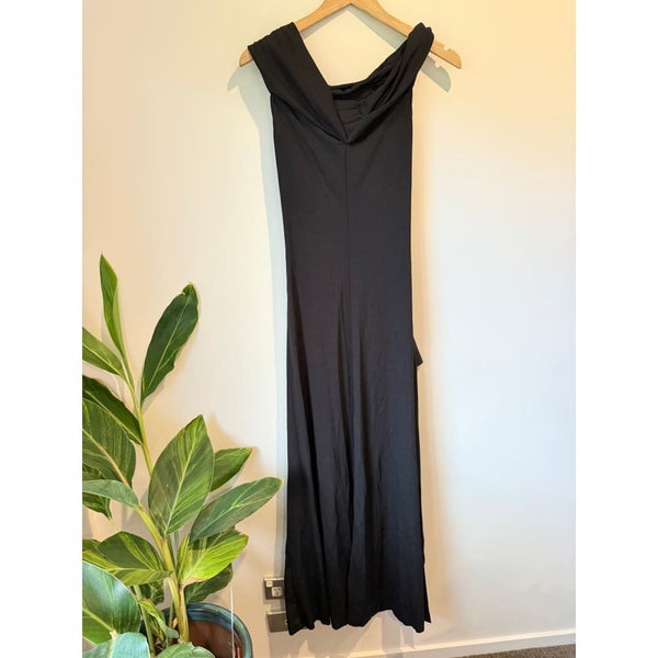 Black Draped Size L Midi Dress Carousel 2