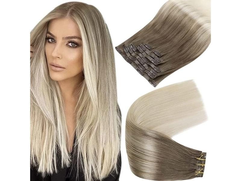 Full Shine Seamless Clip In Hair Extensions Remy Human Hair 8Pcs 100g 80g Hair Carousel 1