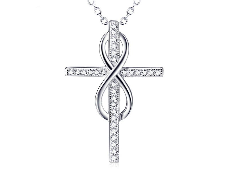 925 Sterling Silver CZ Infinity Cross Necklace | 45cm | Gift Boxed Carousel 1