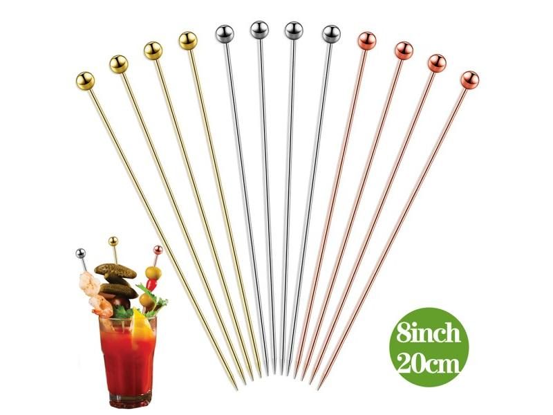 12Pcs Stainless Steel Cocktail Picks Bar Tools Drink Stirring Sticks Drinks Carousel 1