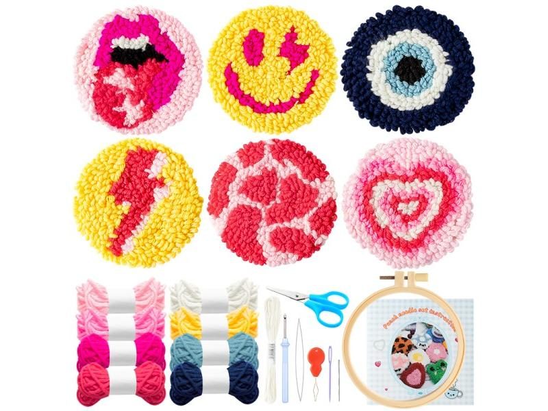 22Pcs Punch Needle Embroidery Kit DIY Stitching Coasters Needlecraft Boho Carousel 1