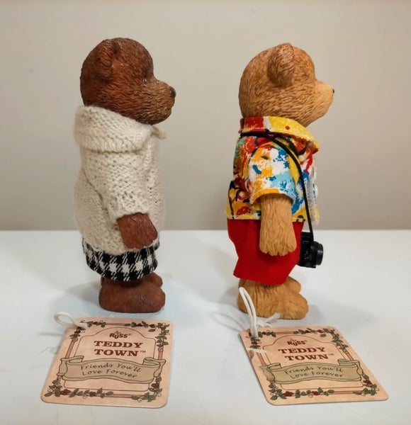 Vintage Russ Teddy Town Bears - School Girl (with tag) + Tourist (with tag) Carousel 2
