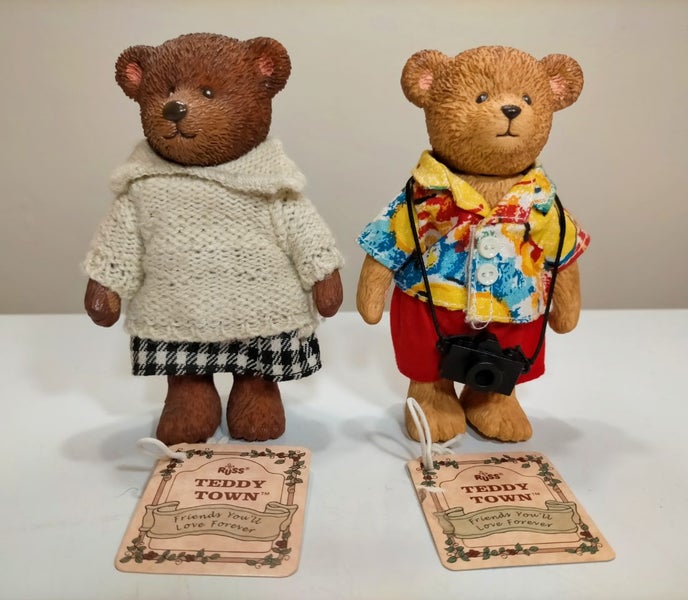 Vintage Russ Teddy Town Bears - School Girl (with tag) + Tourist (with tag) Carousel 1