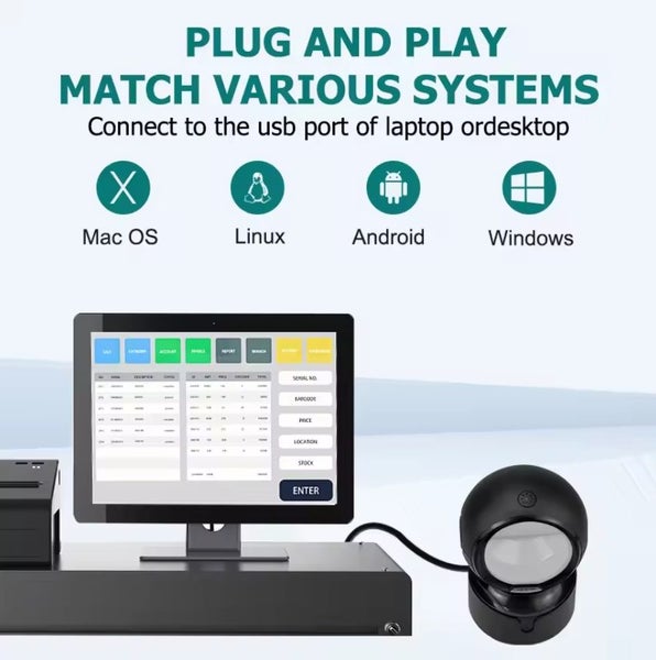 Desktop USB Barcode QR Code Scanner with LED light Carousel 2