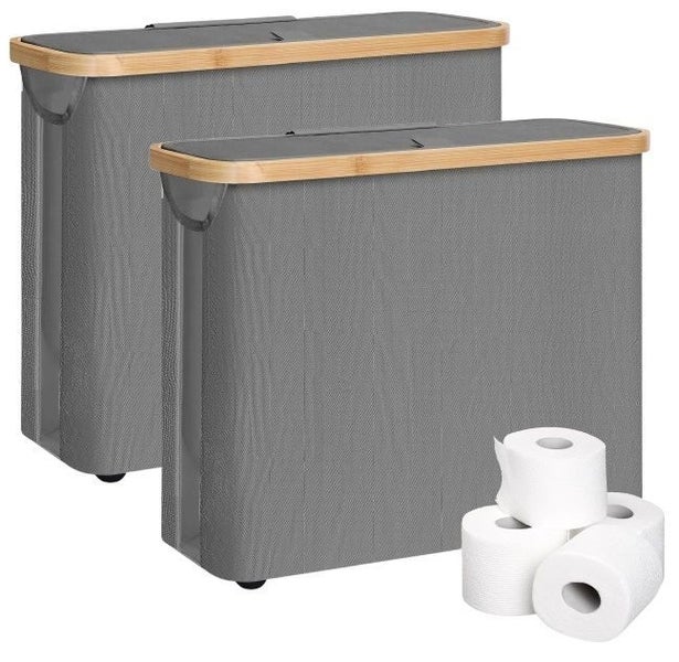 2 Pack Toilet Paper Storage Basket Holds Up To 12 Rolls With Bamboo Lid And H... Carousel 1