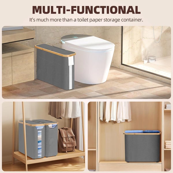 Toilet Paper Storage Basket Holds Up To 12 Rolls With Bamboo Lid And Handle F... Carousel 8