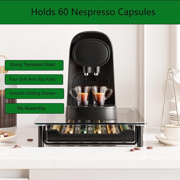 60 Coffee Pod Holder Drawer With Tempered Glass Capsule Organizer For Nespres... Carousel 2