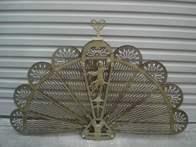 Vintage Brass Peacock Fireplace Screen Carousel 1