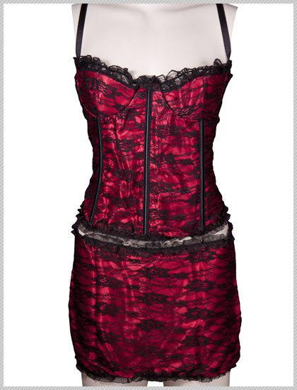 SATIN & LACE BUSTIER & SKIRT SET -DB003 - Small Carousel 1
