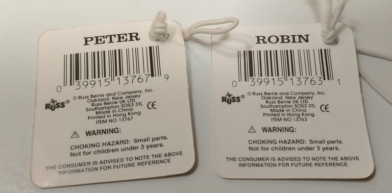 Vintage Russ Teddy Town Bears - Peter (with tag) + Robin (with tag) Carousel 5