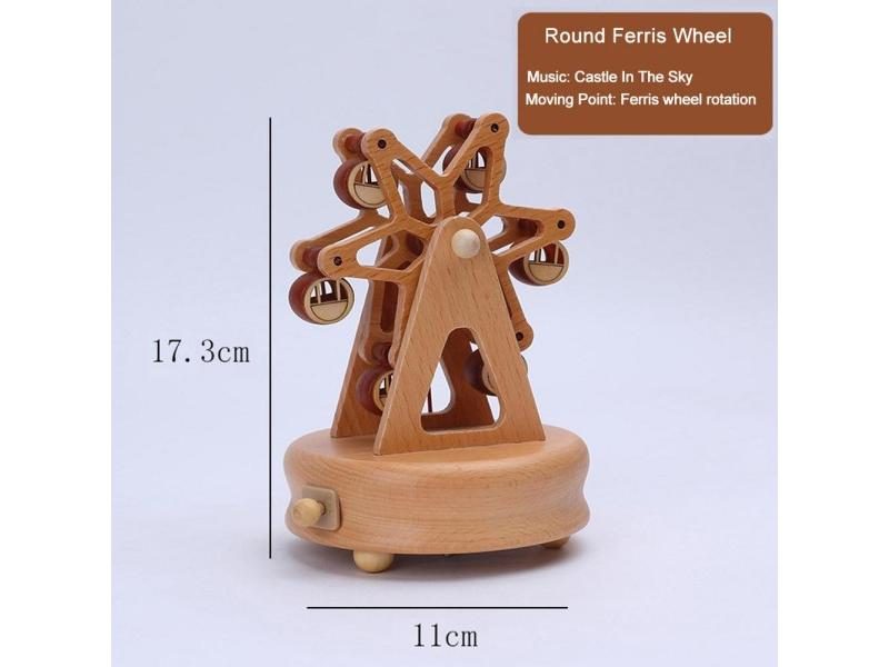 Wind Up Musical Box Wooden Music Box Wood Crafts Retro Birthday Gift Vintage Carousel 1