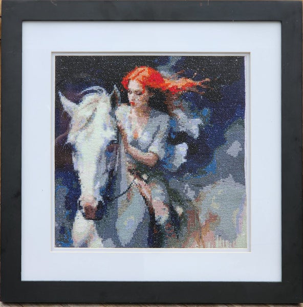 Lady on horse finished cross stitch picture Carousel 2