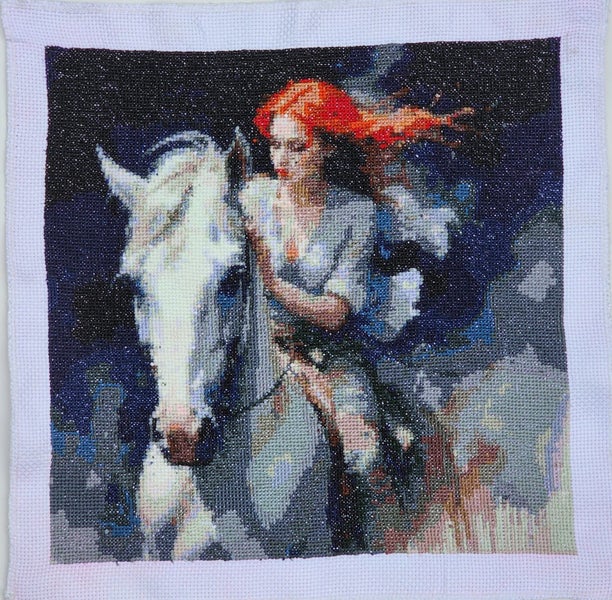 Lady on horse finished cross stitch picture Carousel 3