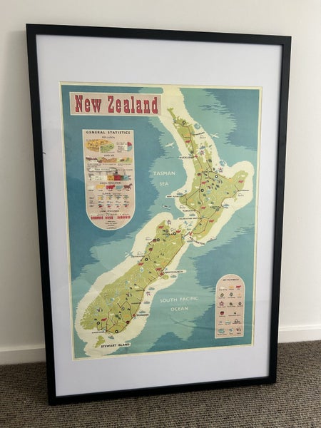 Large NZ map Kiwiana artwork framed Carousel 1