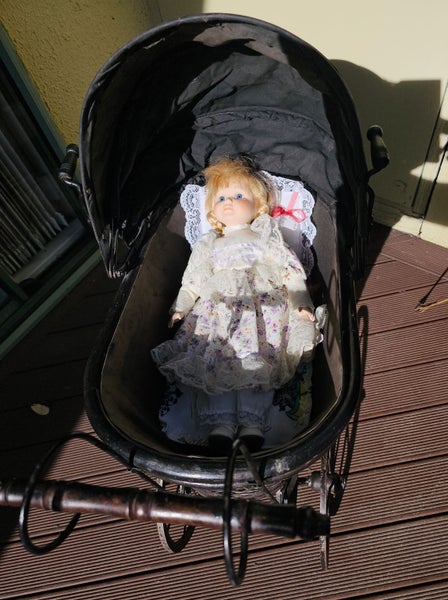 Antique Wicker Doll Pram & Doll Carousel 1