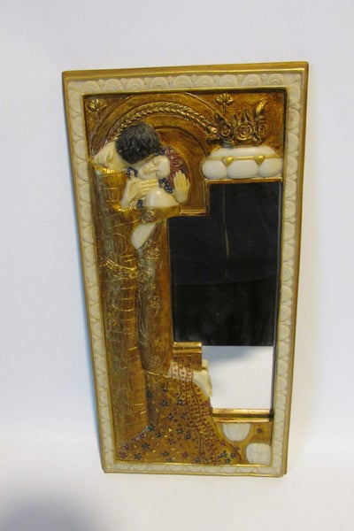 VINTAGE GUSTAV KLIMT "The Kiss" ART NOUVEAU STYLE RESIN MIRROR Carousel 2