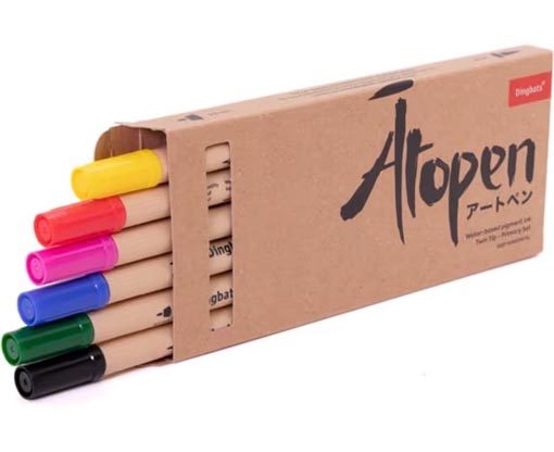 Dingbats* Atopen 6-Pack Dual Tip Fineliner / Brush Pens - Primary Colours Carousel 1