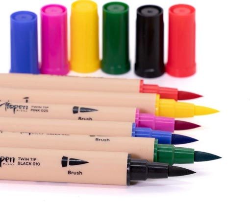 Dingbats* Atopen 6-Pack Dual Tip Fineliner / Brush Pens - Primary Colours Carousel 2