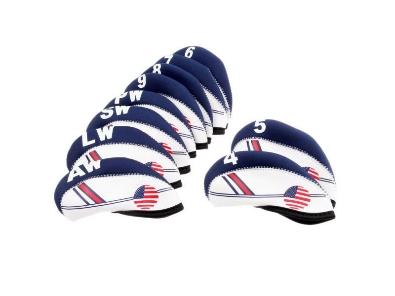 Golf Club Iron Head Covers 10 Pcs Neoprene Golf Headcovers Set Protector (White Carousel 1