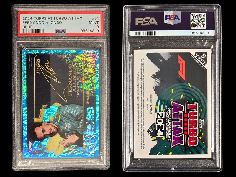 Topps Turbo Attax F1 2024 Fernando Alonso Blue Parallel 254/299 - PSA 9 Mint Carousel 1