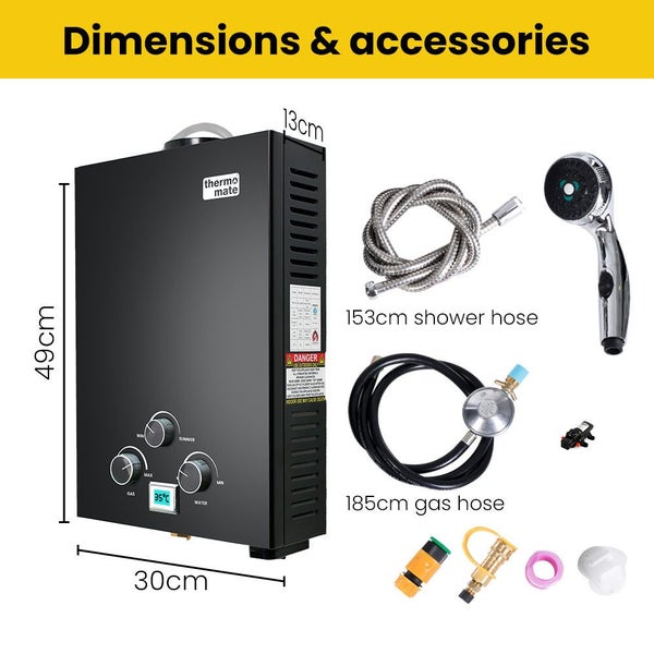 Thermomate Gas Outdoor Camping Hot Water Heater System With 12V Pump Shower Head Carousel 2