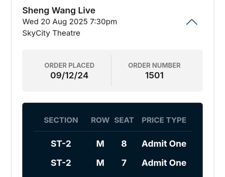 2x Sheng Wang tickets for Aug 20th Carousel 1