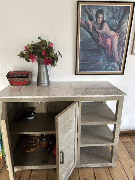 Rustic Kitchen Island with Marble Top or use as Cupboard Carousel 2