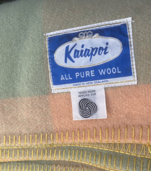 Vintage Retro New Zealand Made Wool Blanket - Orange Green Check Carousel 2