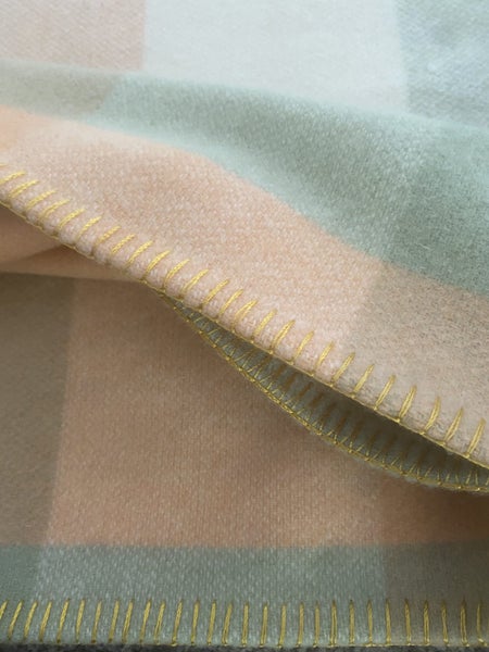 Vintage Retro New Zealand Made Wool Blanket - Orange Green Check Carousel 3