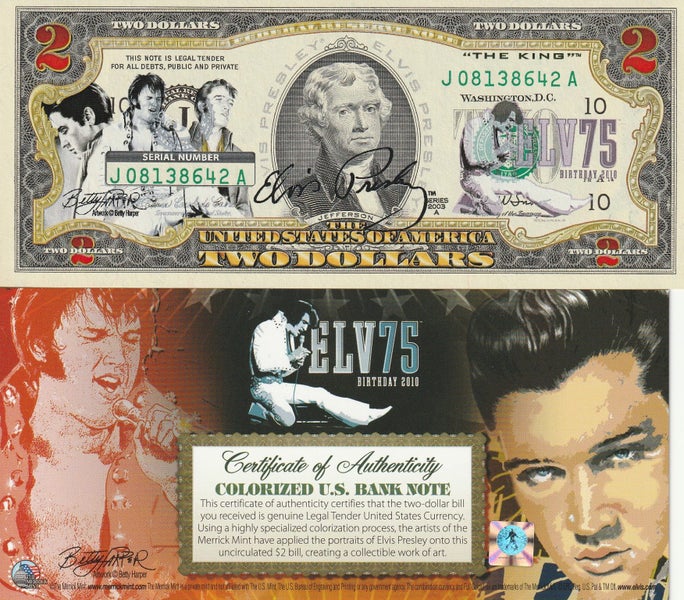 USA ELVIS COLOURISED 2 DOLLARS BANKNOTE 2003 UNCIRCULATED Carousel 1