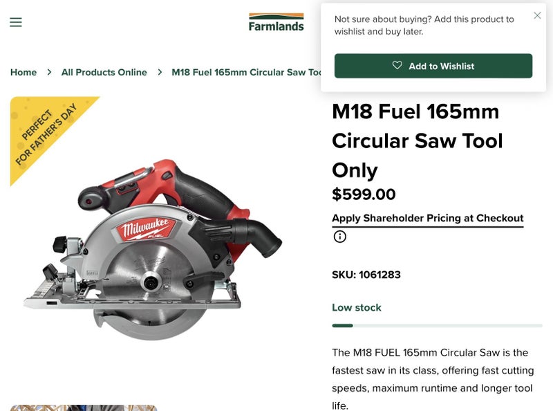 RRP$599–Milwaukee M18 FUEL™ 6-1/2" Circular Saw—-Skin only Carousel 2