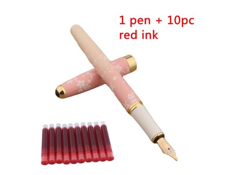 1PC Pen 10PC Ink Metal 83 Fountain Pen Pink Flowers F Nib Office School Carousel 1