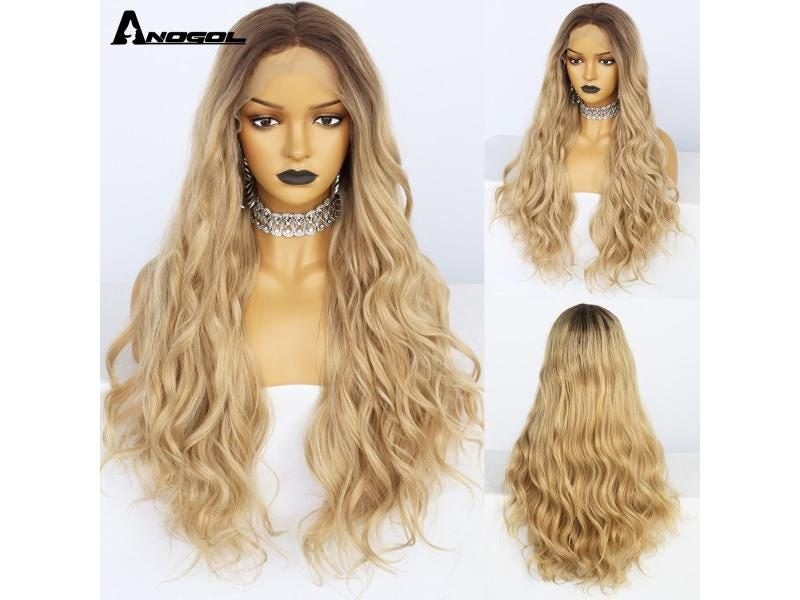 Synthetic Ombre Ash Blonde Long Straight T Part Lace Wig With Baby Hair Gray Carousel 1