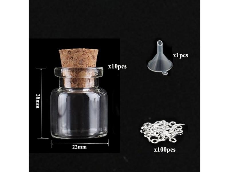 5-10pcs Small Mini Glass Bottles Jars Cork Stoppers 100pcs Eye Screws 1pcs Carousel 1