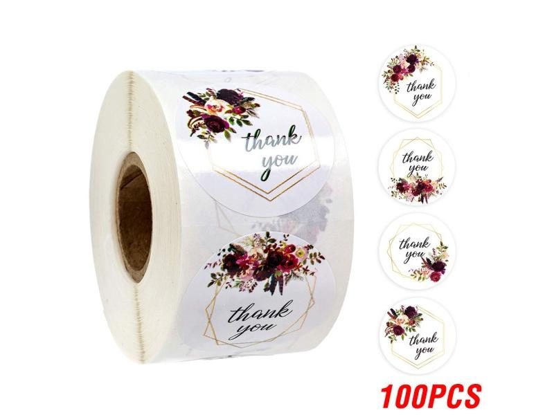 100-500pcs Thank You Round Sticker Scrapbook Envelope Seal Sticker Gift Flower Carousel 1
