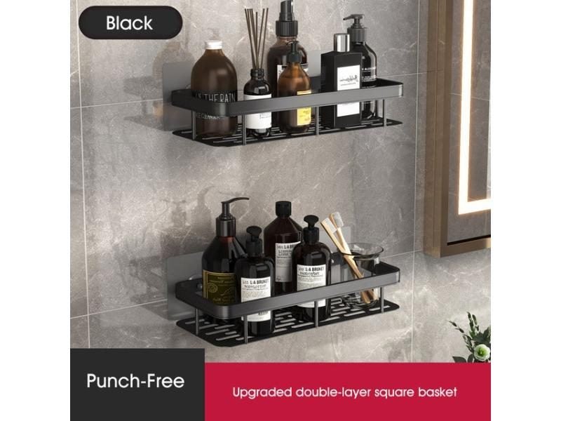 Bathroom Shampoo Holder Punch-Free Shower Shelf Rack Corner Shelves Kitchen Carousel 1
