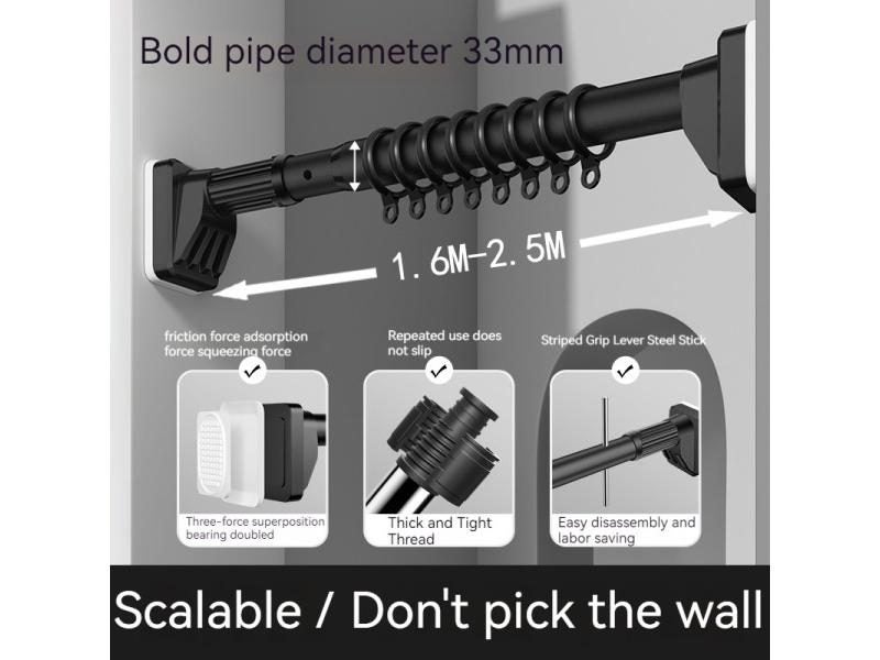 5M Long Shower Curtain Rod Adjustable Stainless Steel Tension Pole Carousel 1